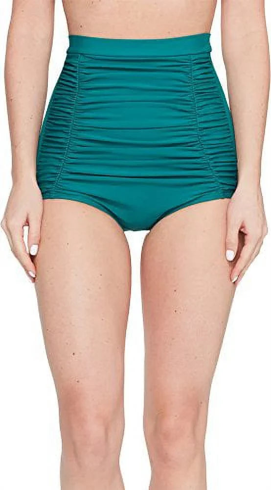 Vintage Waist Unique Bottom, Ruched Monroe Green, Bikini Emerald Women's High S