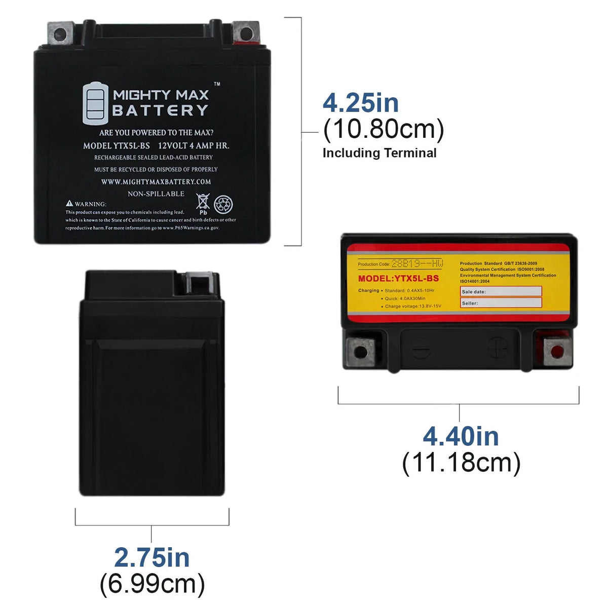 4AH Replaces - Super 9 4 - 2000 50 Kymco Pack 12V YTX5L-BS Battery