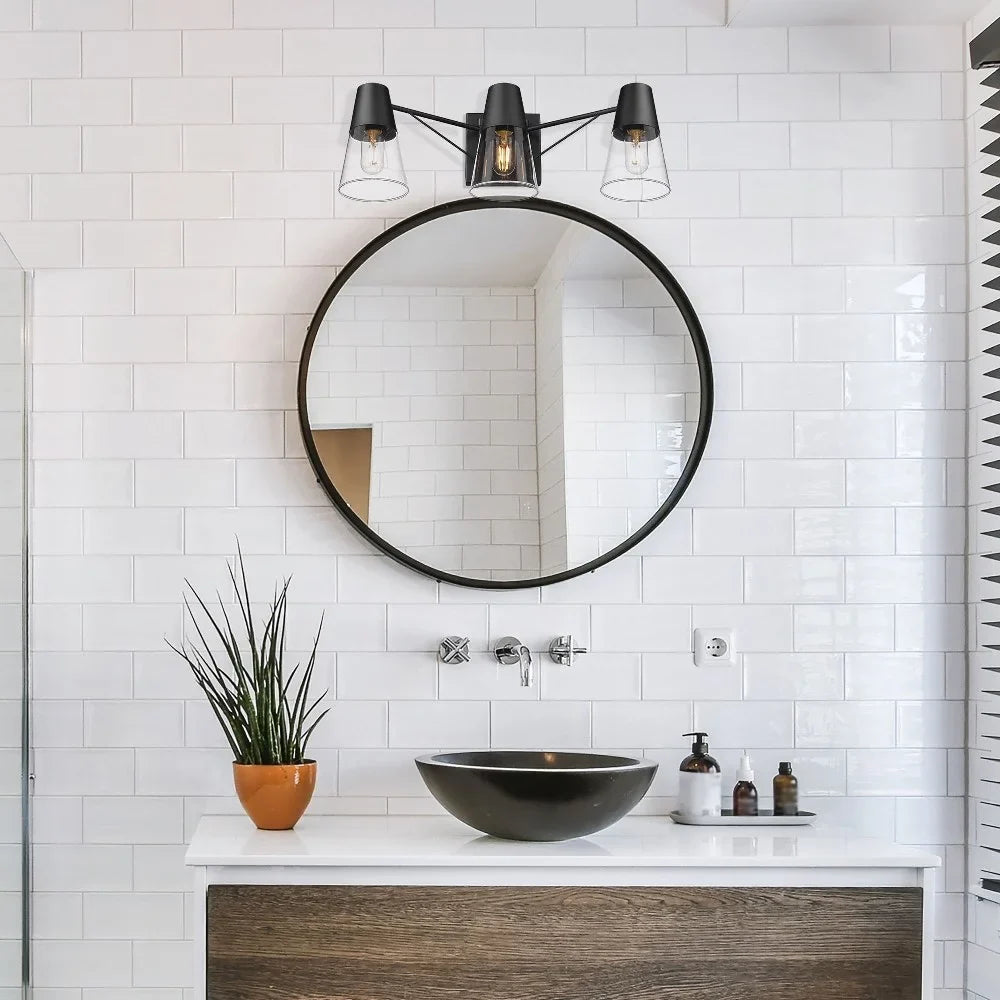 Metal/Glass Ryker Vanity in Matte Bath Golden Black/Clear 3-Light Lighting