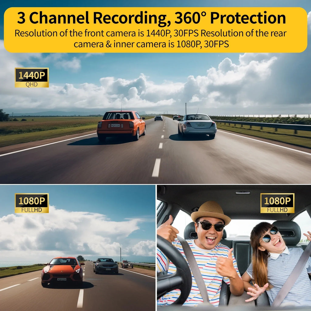 with Monitoring, Camera, Reverse Camera Inside Night Rear WDR,up Infrared 2K Channel G-Sensor, +1080P+1080P to128GB DashCam Front ZD60 AQV Loop Car Recording, 3 and Vision, Parking