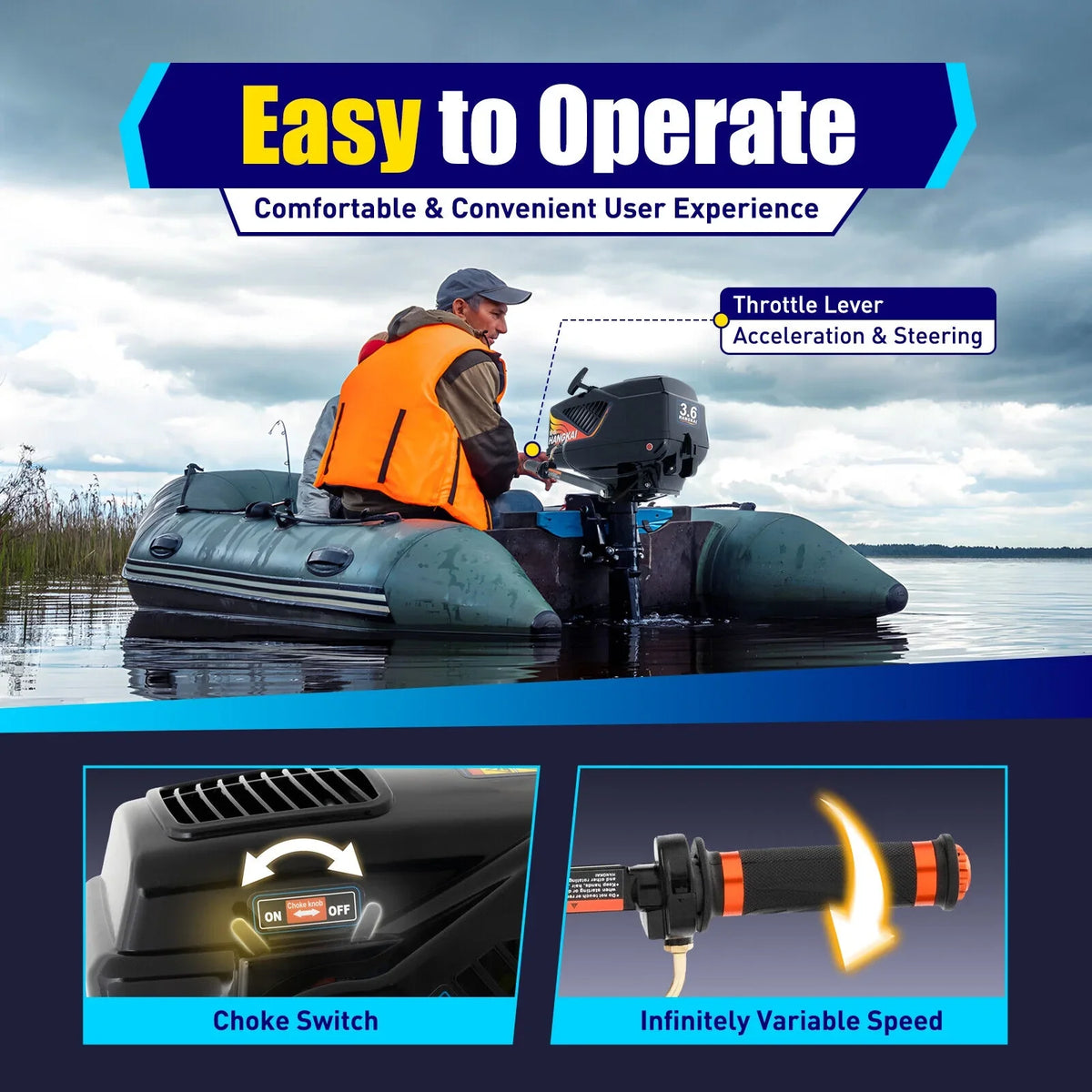 Boat liquid HP Motor Stroke Outboard Outboard Motor Engine 3.6 2 Cooling Boat 90cm/35.4in HANGKAI Fishing CDI