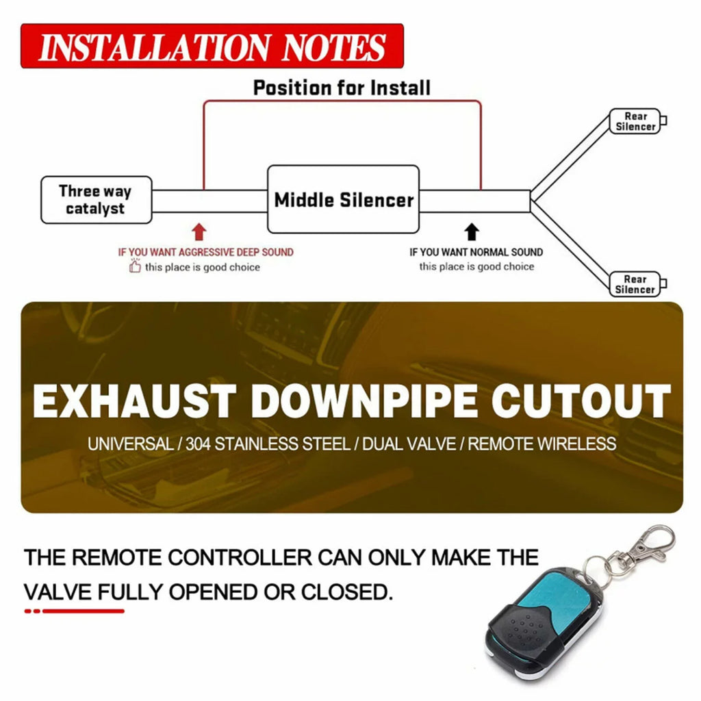 Top10 Electric Controller Valve Out Remote Pipe w/ Y E-cut Racing 2.5" Kit Exhaust 63mm