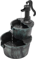 Rustic Waterfall Decor, Pump Backyard With liquid Fountain 2-Tier For Cascading Teal Patio Freestanding Blue Electric exterior Garden Fountain Porch