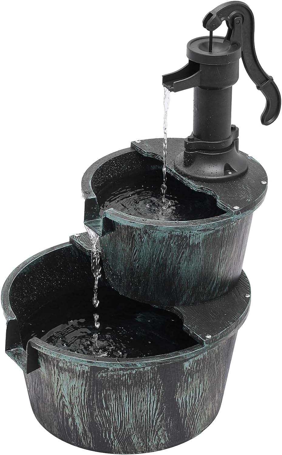 Rustic Waterfall Decor, Pump Backyard With liquid Fountain 2-Tier For Cascading Teal Patio Freestanding Blue Electric exterior Garden Fountain Porch