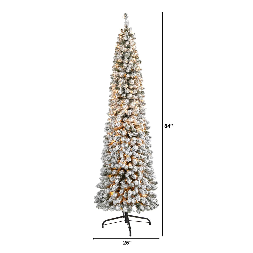 White 400 Nearly Clear 7' Natural Lights Pencil Christmas Prelit Artificial Flocked Tree