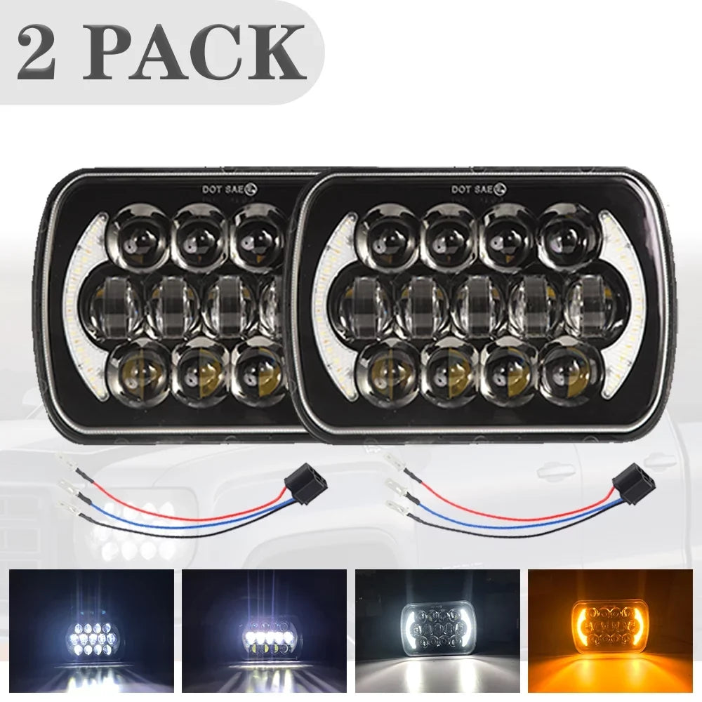 Hi 5x7" XJ For LED Beam Jeep Pair Lo Chevrolet DRL 7x6" 400W Headlight Cherokee