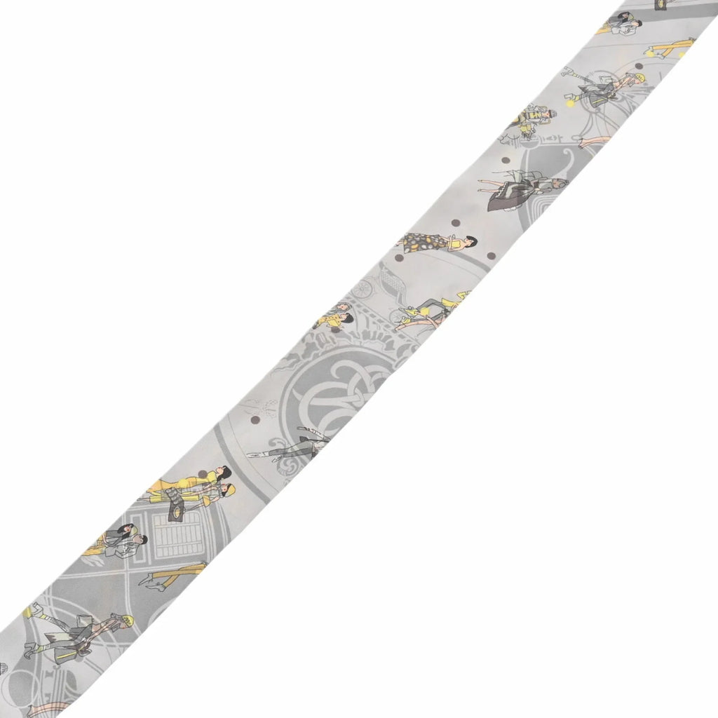 Pre-Owned EX-LIBRIS HERMES Silk Twilly 100% Women's Muffler Grey (Good) Scarf PARISIENNES LES