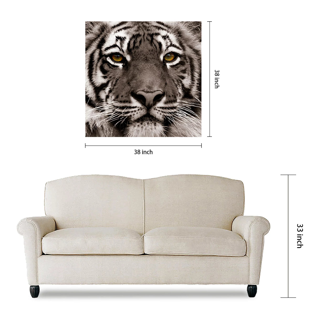 Direct Art, Hang Frameless Floating x Free Wall to Empire of 38" Panel 0.2", Ready 38" Tempered Glass Graphic Eye the Tiger x Art