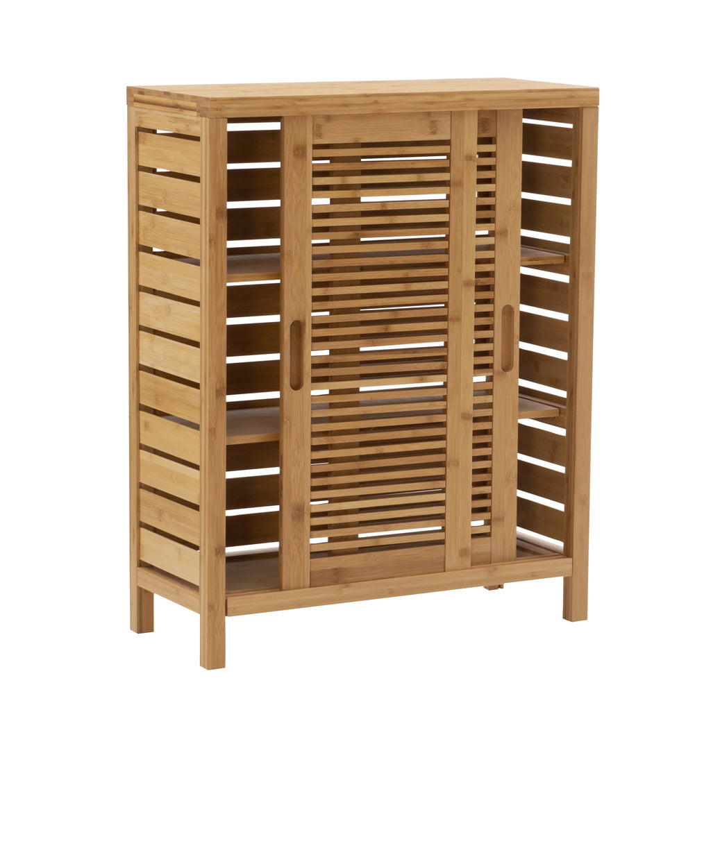 3 Floor Shelf Door 2 Bathroom Storage Bamboo Bracken Cabinet, Linon