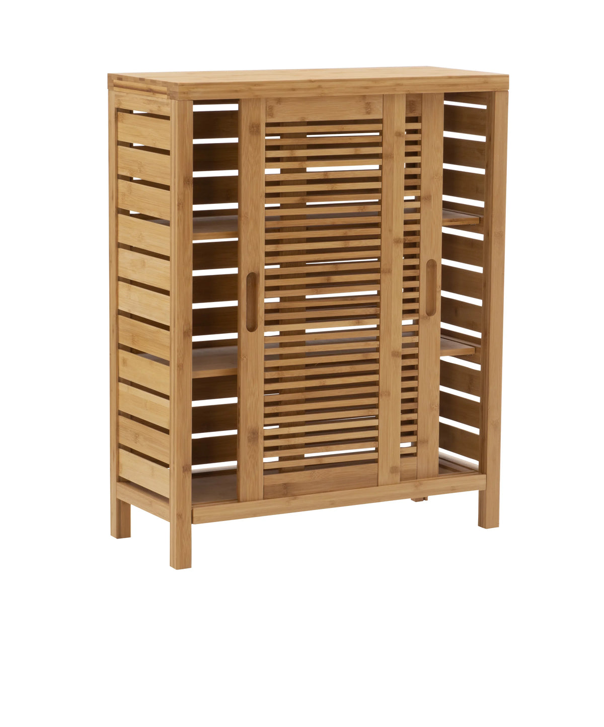 3 Floor Shelf Door 2 Bathroom Storage Bamboo Bracken Cabinet, Linon