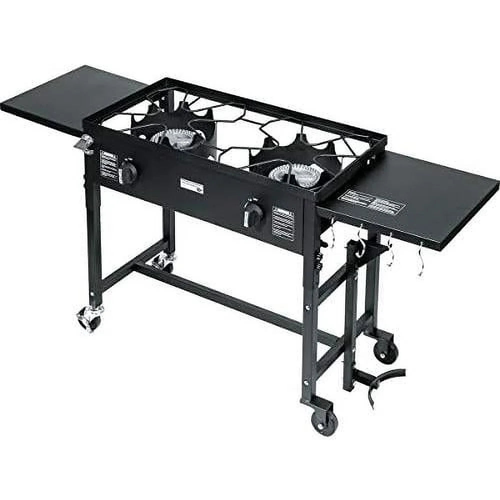 BTU, Station Burner Black 2 BBQ Stove exterior Cooking Picnic Folding Stand Propane Double Camping Grill 58,000 Cook