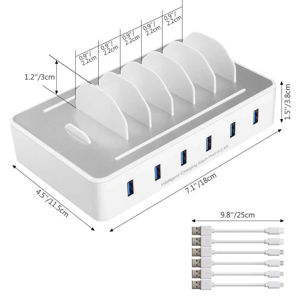 6 for Charging Station Cell Android USB Phone Devices for USB with Fast Multiple Dock Ports Organizer Phone, iPhone Charging , , -