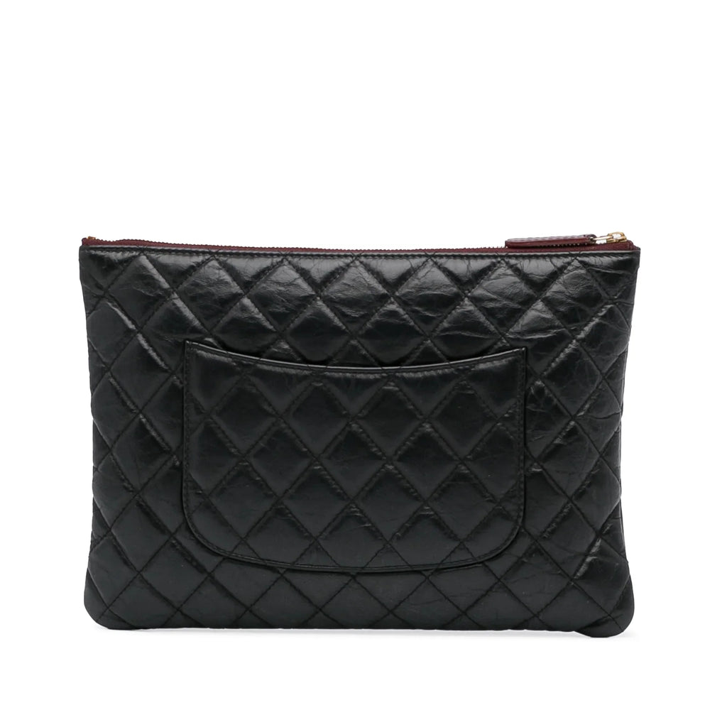 (Good) O Pre-Owned Leather Authenticated Pouch Case Lambskin Unisex Black Reissue