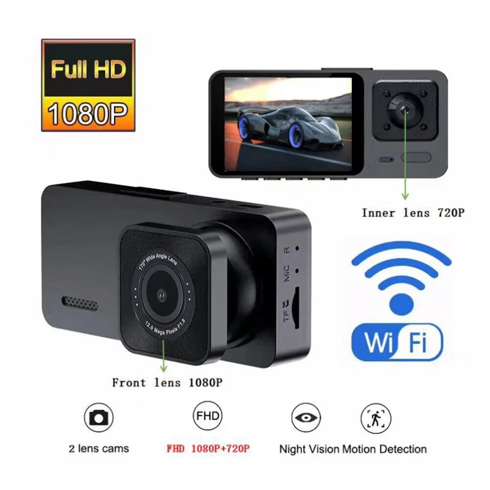 Dual Lens Dash Cam 1080P Lens Camera Video G-sensor Recorder Car 3 JLLOM Front/Rear/Inside HD