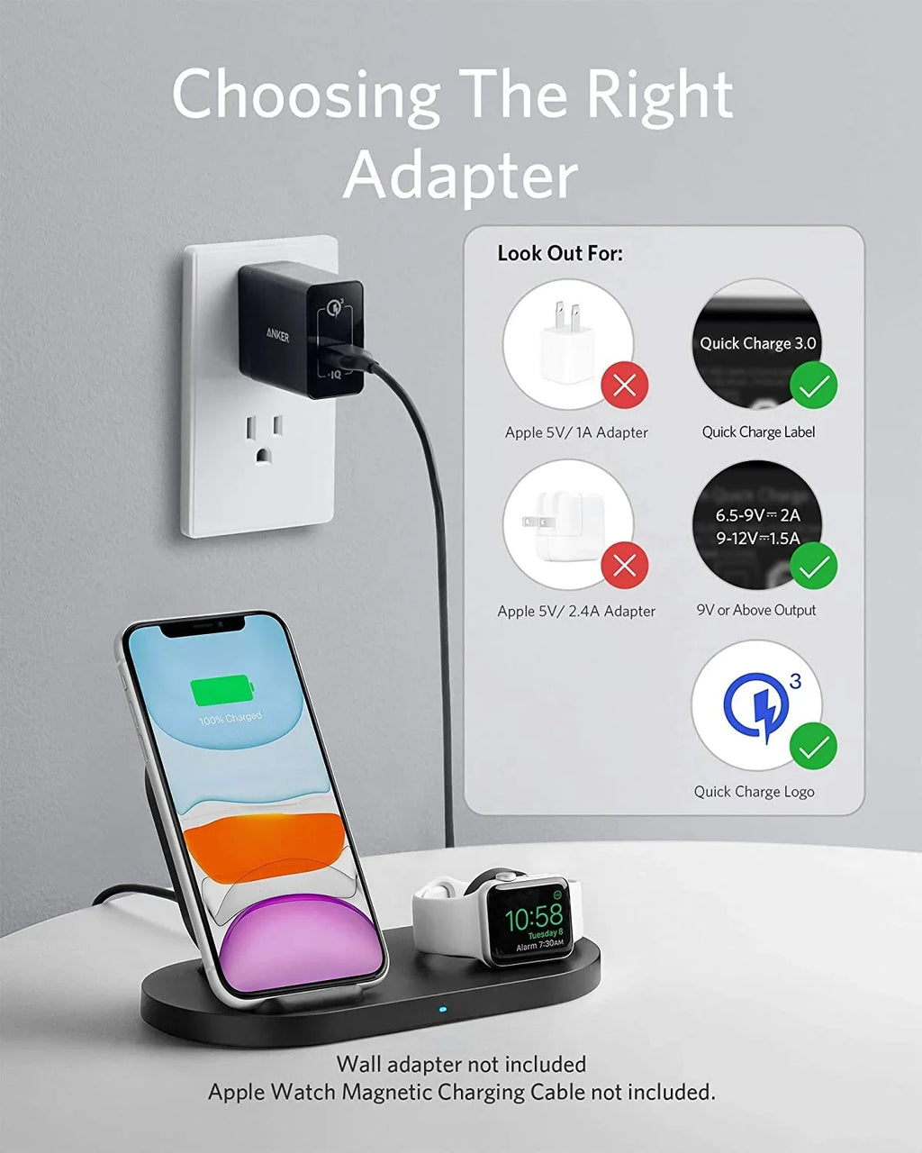 11 Anker Sense Charging 11, 2-in-1 Charger, Not Wireless iPhone Station SE/6/5/4/3/2/1, Charging Holder Pro Cable Watch Charging QC Watch (Watch PowerWave 2020, with with Included) SE Stand for