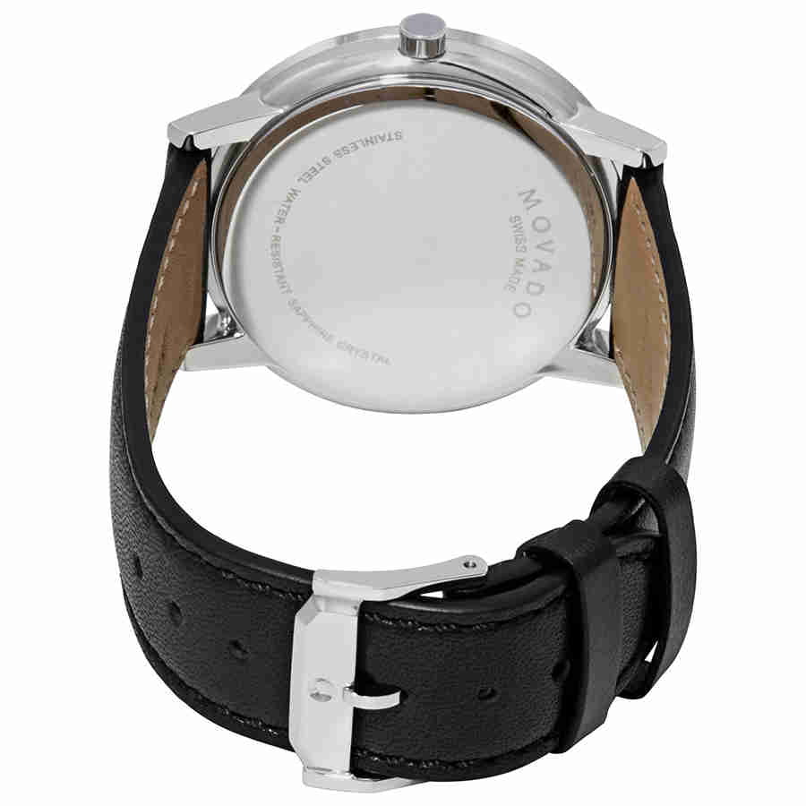 Leather Men's Movado Museum 40mm Black Classic 0607269 Tone Watch Silver Dial
