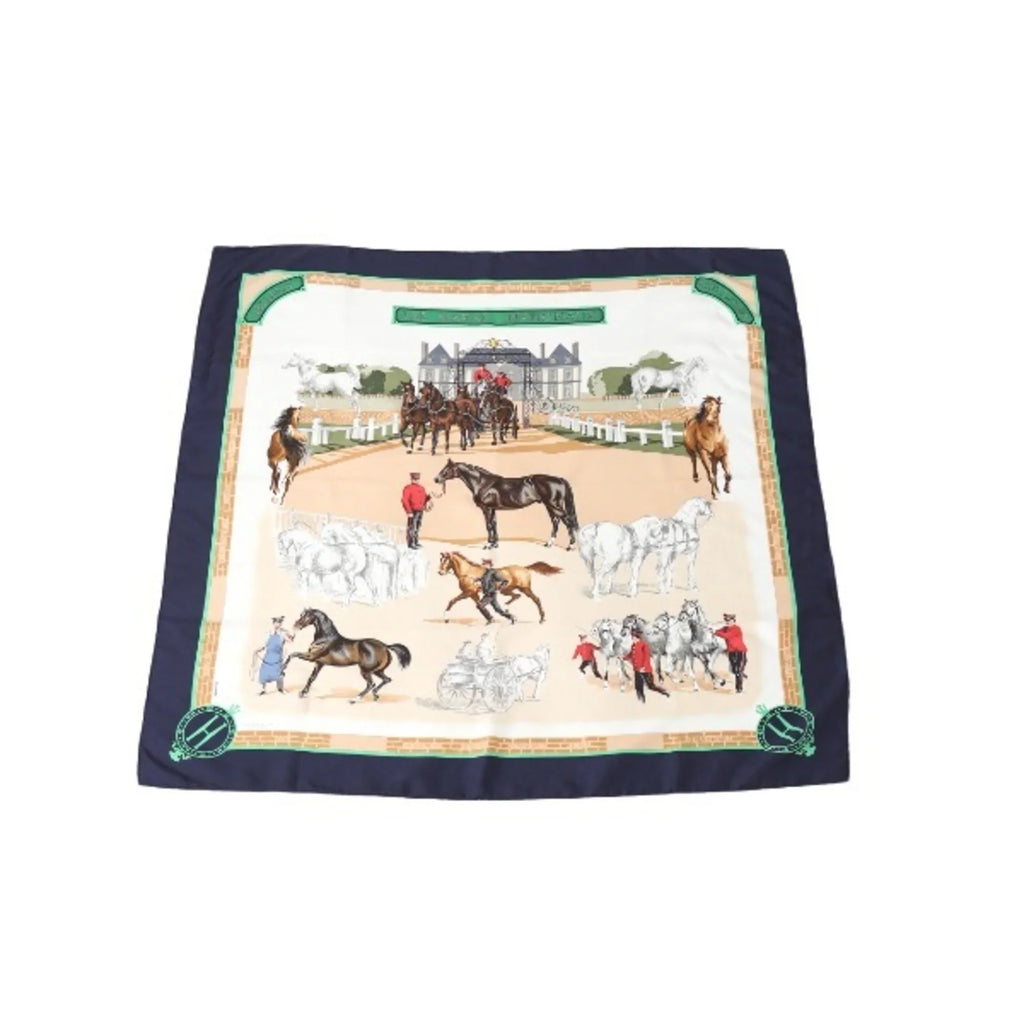 NATIONAUX Kare90 HARAS (Good) Scarf Navy LES HERMES Hermes Pre-Owned
