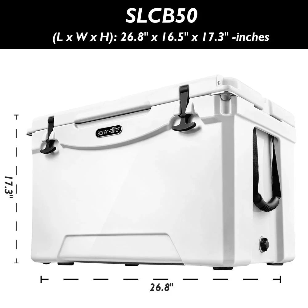 Cooler Travel SereneLife Heavy-Duty Cooler Lightweight Portable (White) W/ Box Quart Handles Ice 50