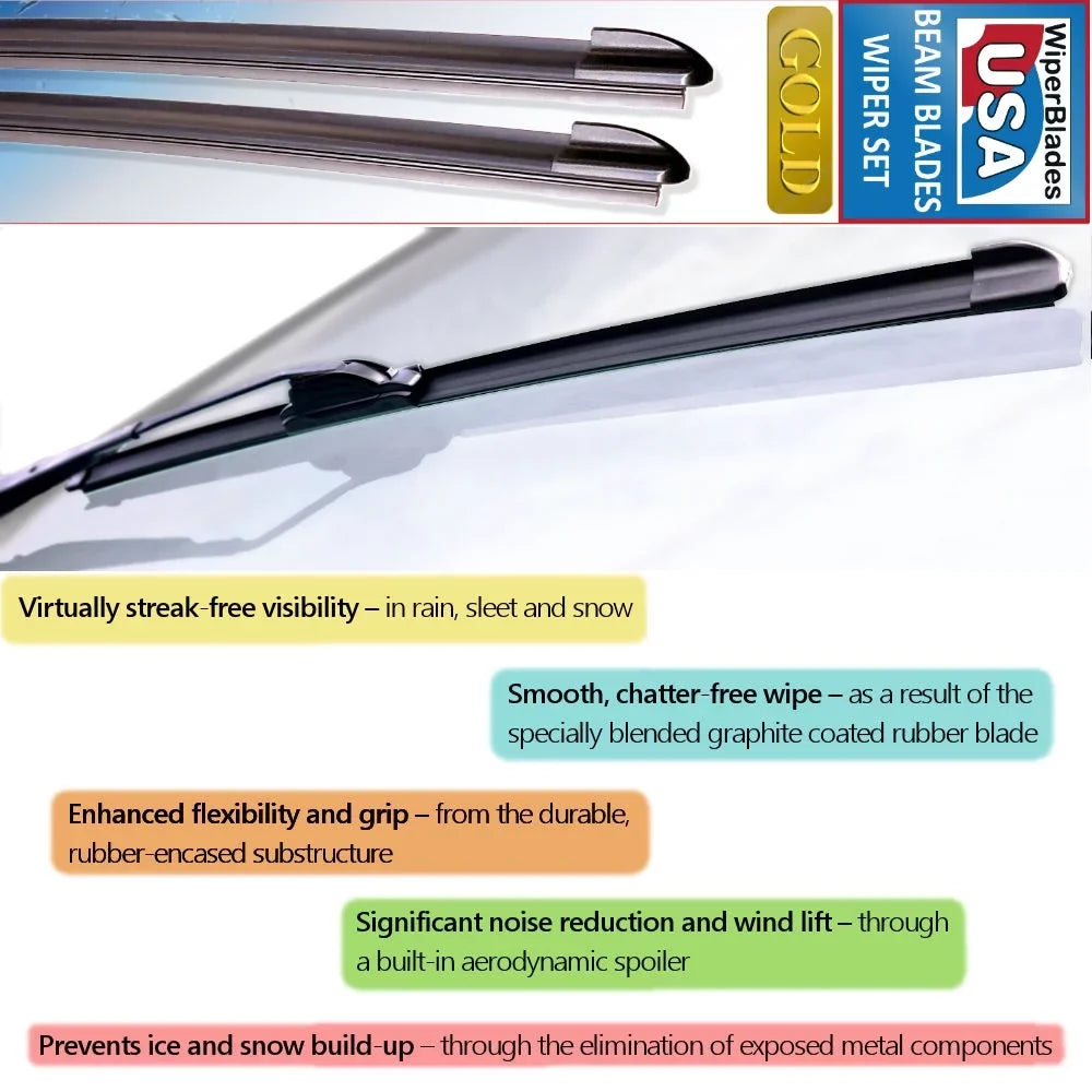 2019 Luxury Wiper Wipers w/Rear of Cadillac 3) Beam XT5 WBUSA Wiper Blades (Set