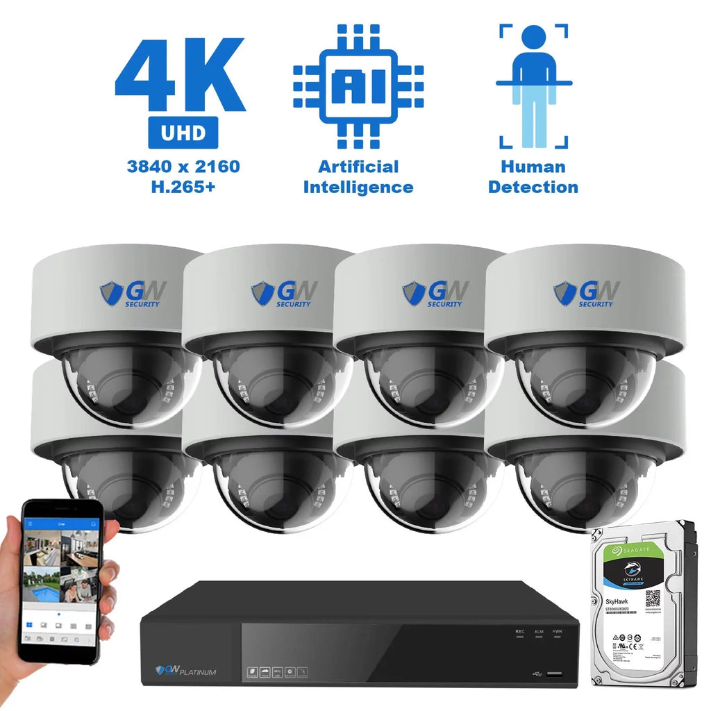 of System Times Dome (Two PoE 8MP Starlight - 4K The Camera Human NVR x UltraHD HD) Security IP 16 Resolution 8 8MP 4MP (3840x2160) H.265+ Channel 4K Detection Camera Starvis GW - AI Smart