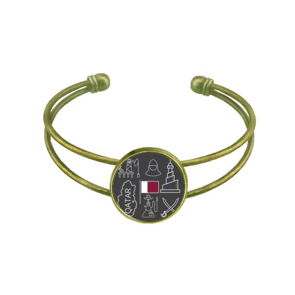 Bracelet Petroleum City Drawing Jewelry Qatar Retro Open Flag Bangle Cuff