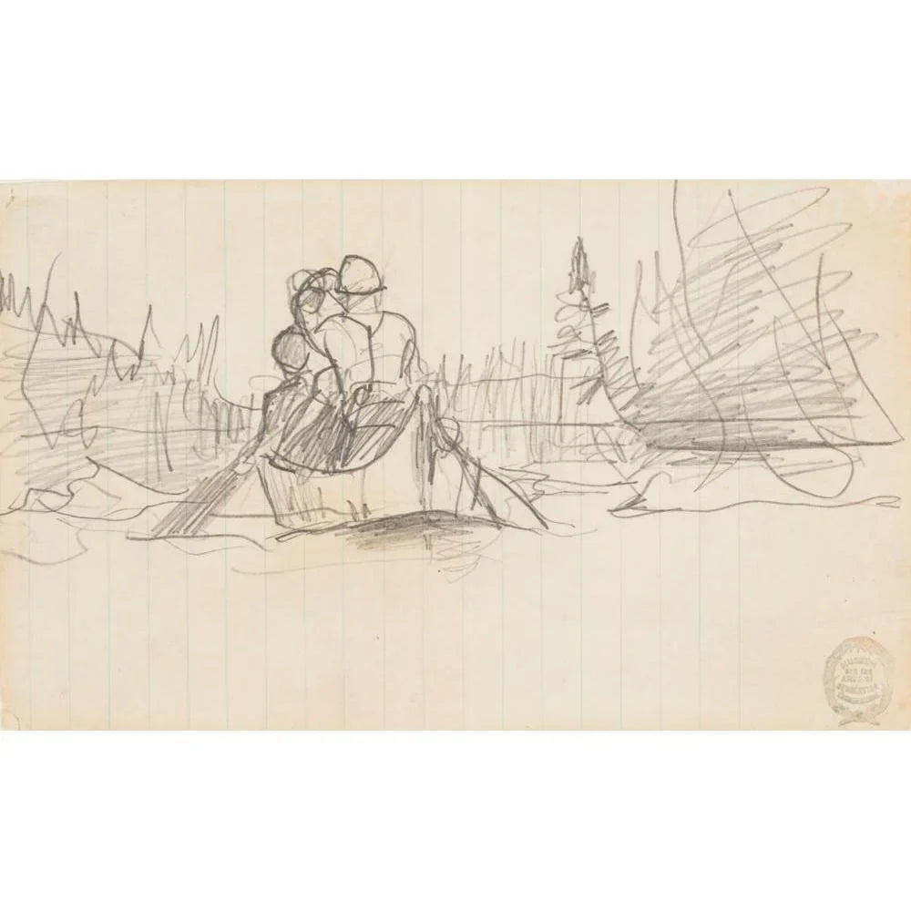 '- Winslow Print Ornate Double Two Men 18x12 Wood Museum Homer Canoe Titled a (1897) Matted Framed Art Black in