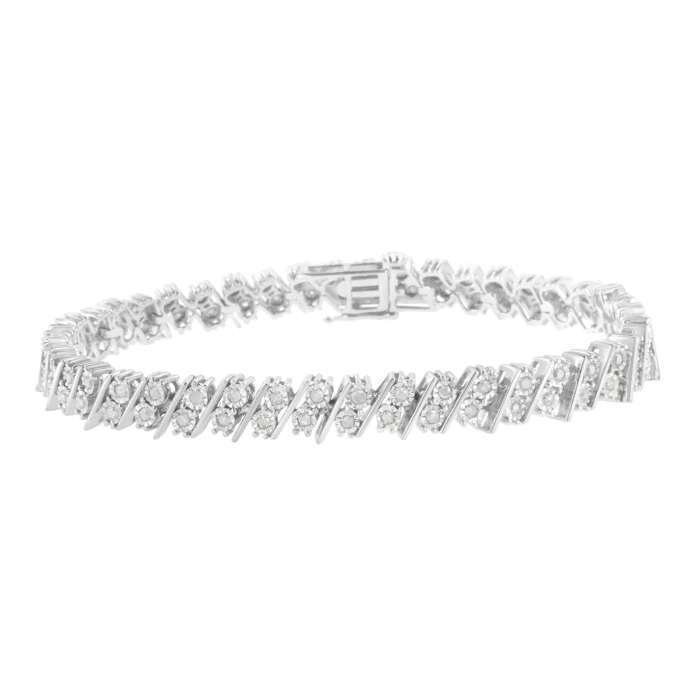 Miracle 1 Link 7.25" Sterling Row Bracelet Double Silver Diamond Set (I-J, .925 - cttw I3)