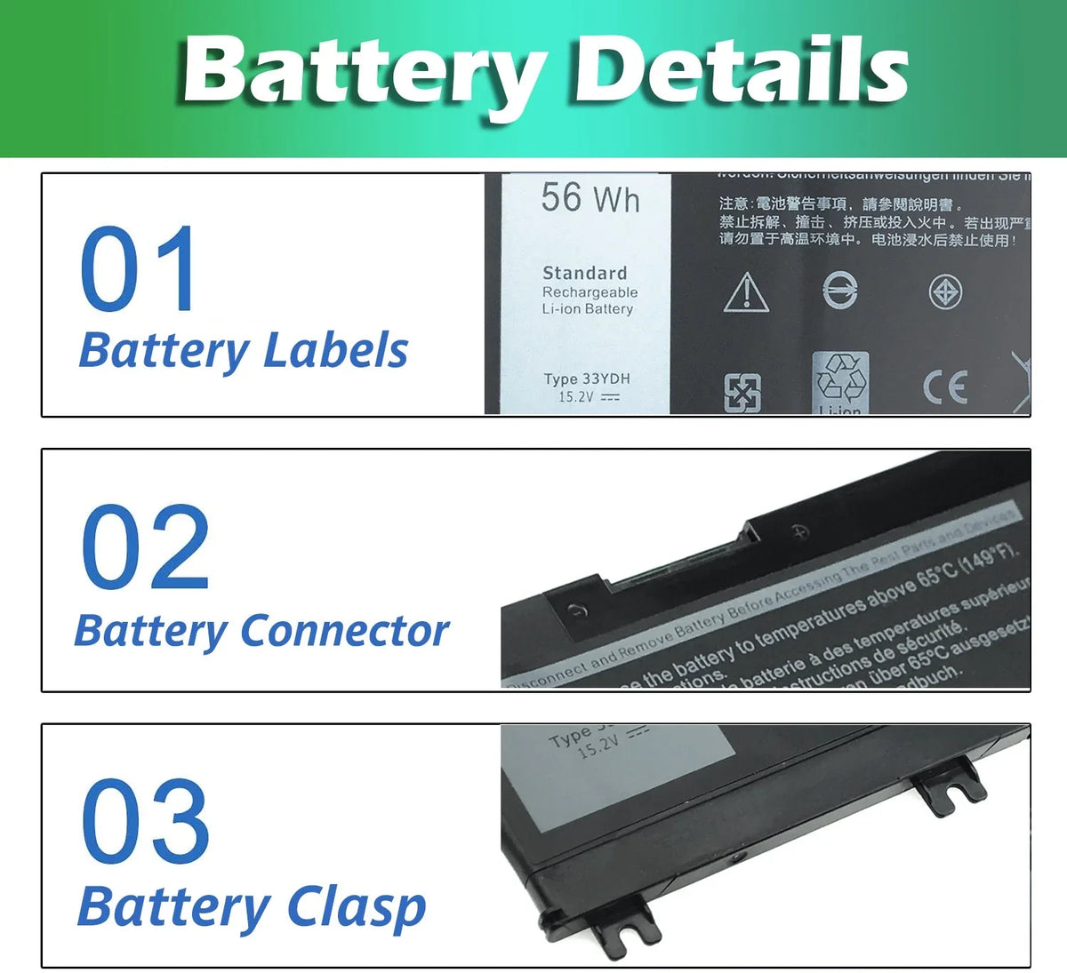 7773 J9NH2 17 Laptop 7778 56WH INSPIRON 7577 Battery 33YDH For