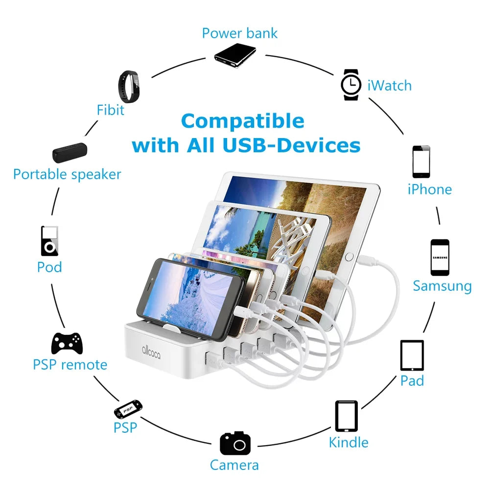 6 for Charging Station Cell Android USB Phone Devices for USB with Fast Multiple Dock Ports Organizer Phone, iPhone Charging , , -