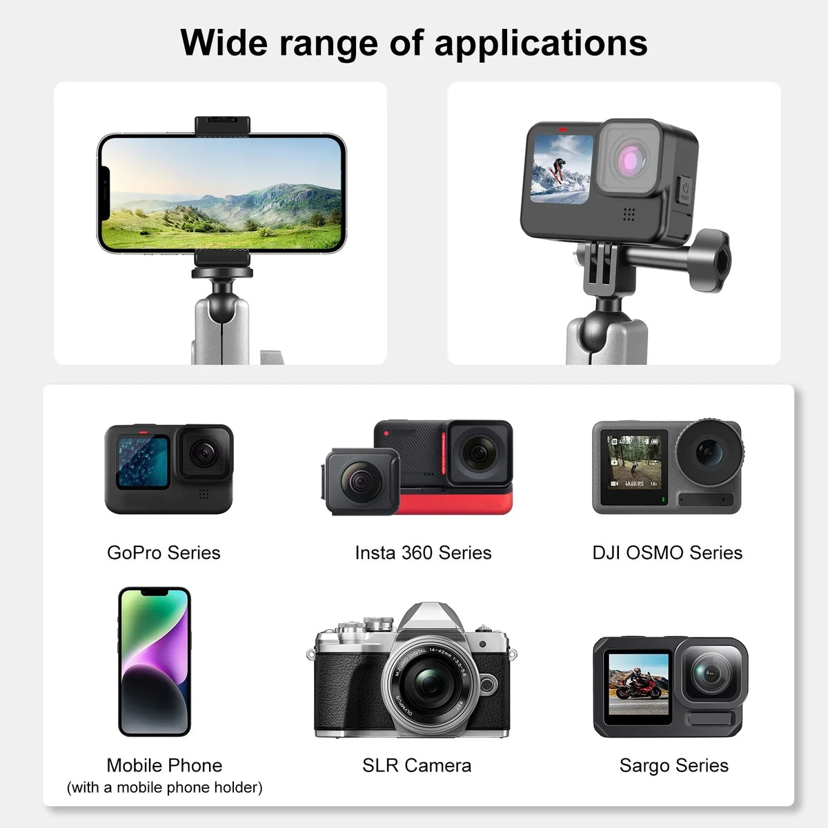 Aluminum AKASO 11/10/9/8 Adapter, Head, PU867B Hero Rotatable Alloy Mount, Compatible Dual DJI PULUZ Handlebar Clamp Ball