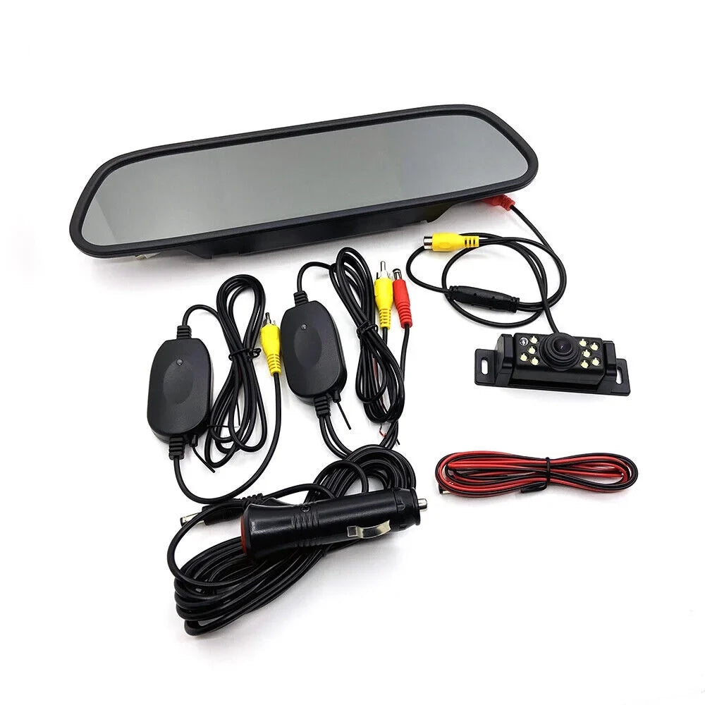 Monitor Rear Wireless Camera Backup + Vision View System Car 5" Mirror Night HD