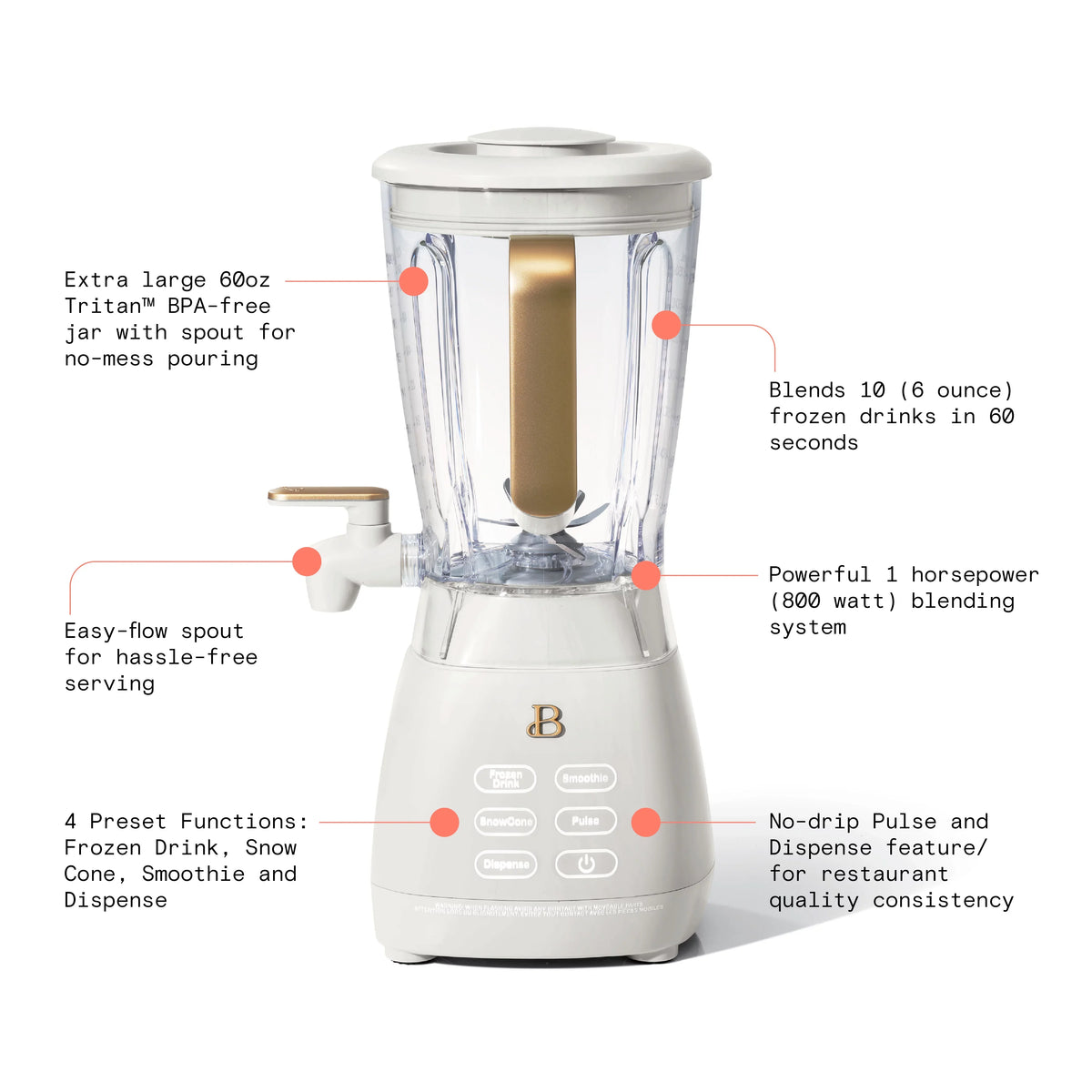Beautiful by White Frozen Slush 60 Drew 4-Speed Barrymore Drink Icing Maker, oz Crush