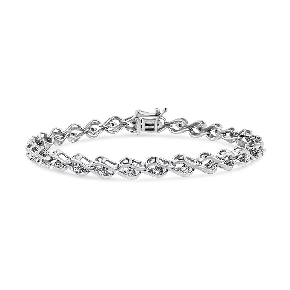 Color, .925 Link Silver Promo - Diamond Sterling 7.25" Clarity) Cttw Round-Cut I3 Bracelet 1/10 (I-J