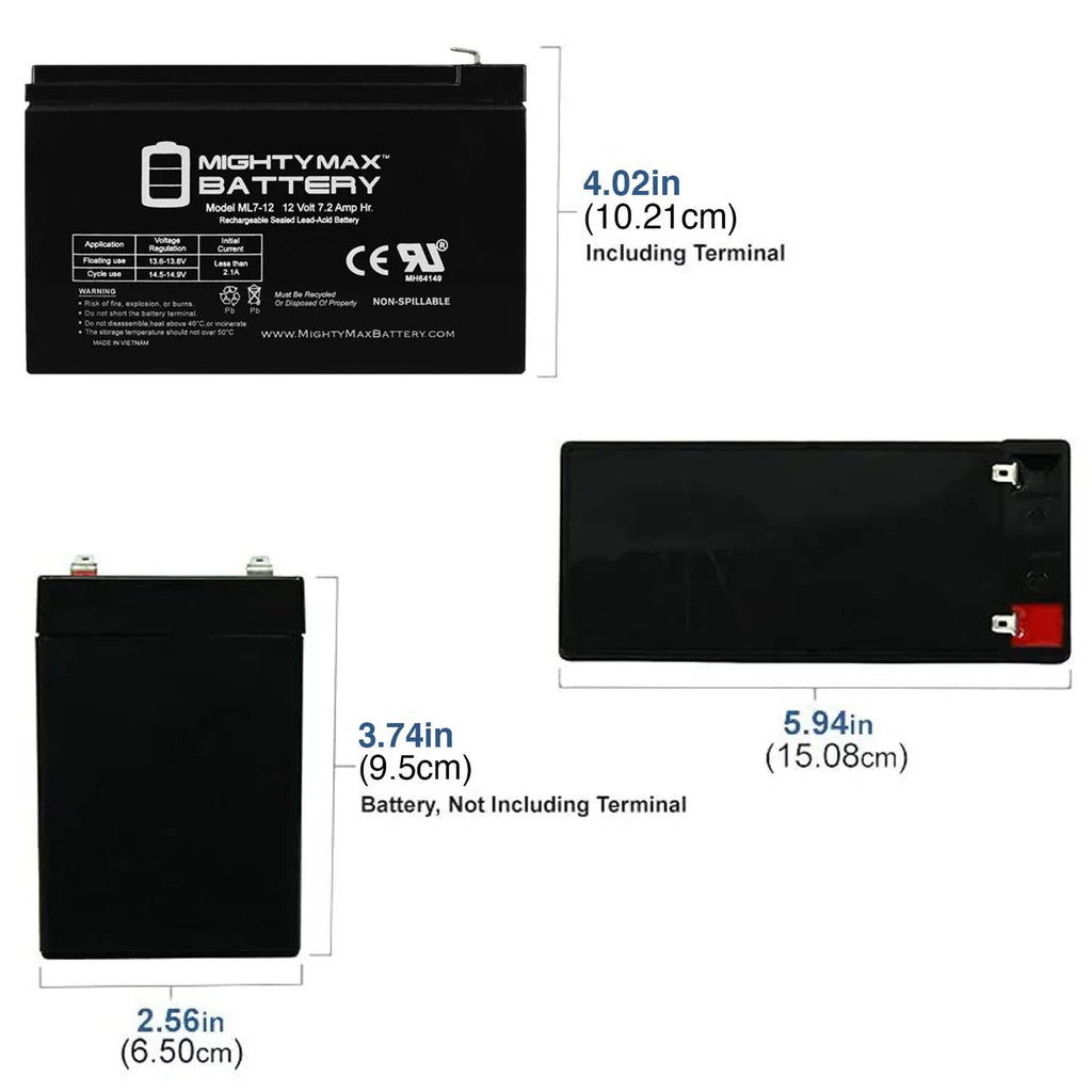 ZS06 SLA Pack 12V - GP1272 Battery Replaces 7.2AH Sea-Doo 6 EVX1272F2