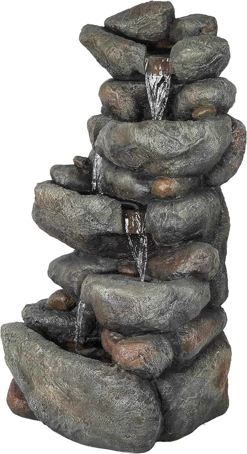 Stacked Fountain Rock Resin Decorative Garden Fountain Cascading exterior Courtyard Layer Backyard Waterfall 4 Fountain, For Floor
