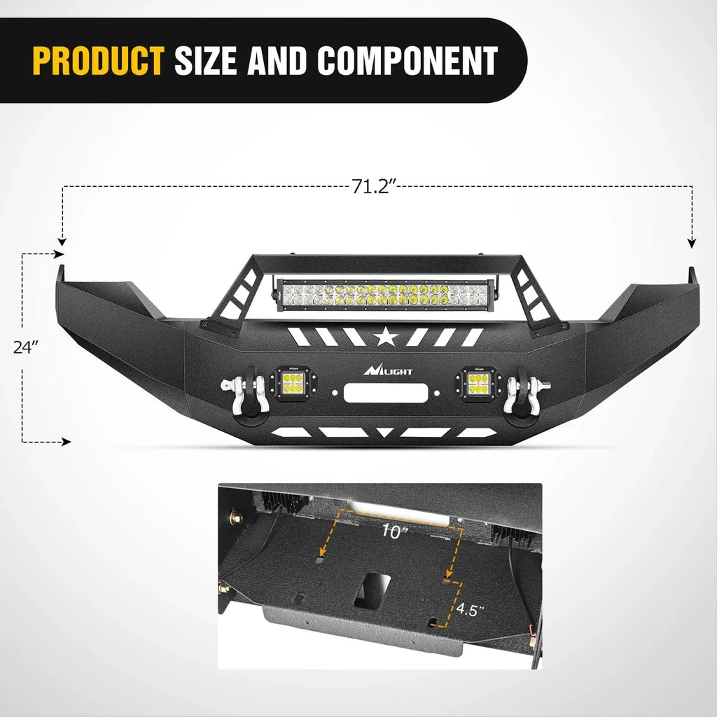 Pickup 2014 Front Plate 2017 Light Full 2013 2 Pods Steel Warranty Width 2015 Compatible Years Dodge Offroad Bar Solid Light 2x18w 120W Bumper Truck Winch LED for Nilight 1500 Ram 2018 with 2016