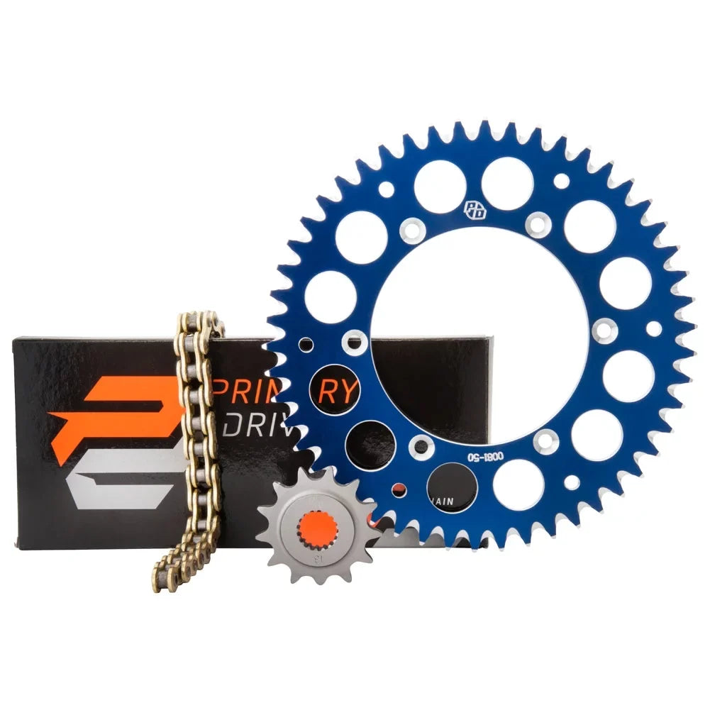 Rear Sprocket Rear & Blue Primary Kit For Yamaha X-Ring Sprocket YZ250FX Blue 2015-2022 Drive Gold Alloy Chain