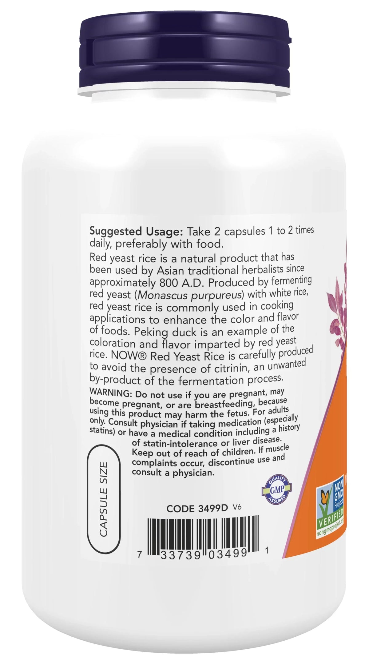 Yeast 240 Red Capsules Veg Rice, Red Rice Made Organic mg, Supplements, NOW Yeast with 600
