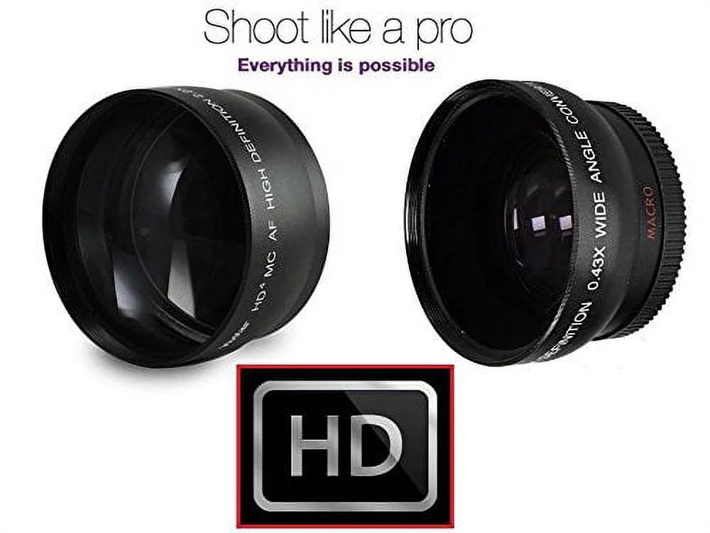 Lens Lens Panasonic Compatible) Set (58mm For Angle dimension & Wide Lumix 2-Pc Telephoto Kit DMC-G7H Hi-Def
