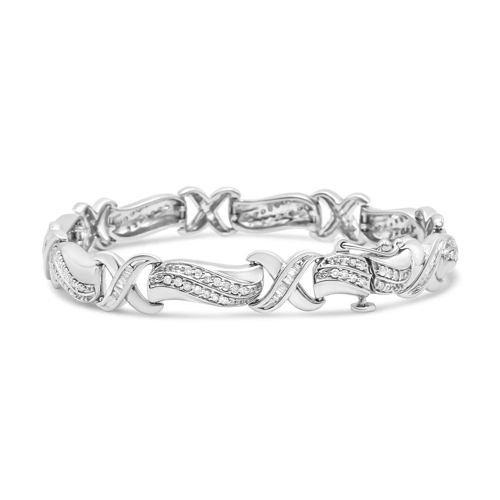 Diamond - Wave .925 I3 Clasp Round 1 Tennis and of Womens Box (I-J 3/4 Color, Brilliance 7" Link Haus Sterling Clarity) Cttw X Bracelet Silver cut
