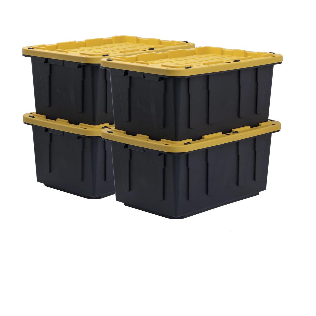 Storage Black Gallon Yellow Lid Plastic 17 Container, with Set Box Snap 4 of Lid, Stackable Tough