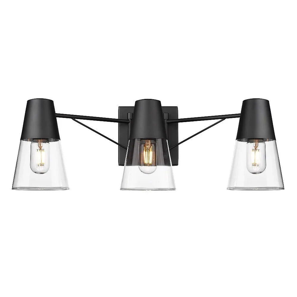 Metal/Glass Ryker Vanity in Matte Bath Golden Black/Clear 3-Light Lighting