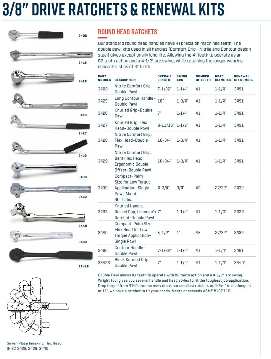 WRIGHT RATCHET 3400 400 TOOL D GRIP 7" SERIES NITRILE 3/8"