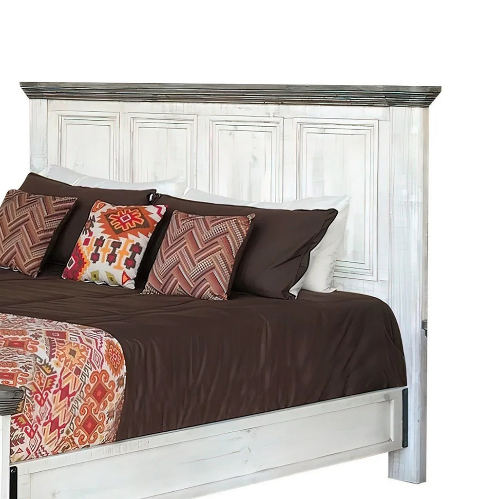 Queen White, Bed, Rustic dimension Benjara Footboard, Headboard Gray and Clean Feyi