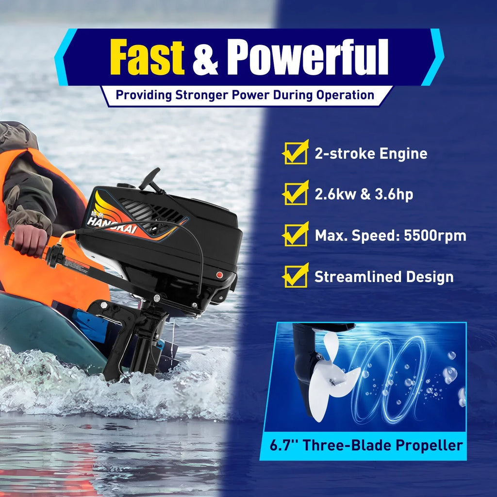 Boat liquid HP Motor Stroke Outboard Outboard Motor Engine 3.6 2 Cooling Boat 90cm/35.4in HANGKAI Fishing CDI