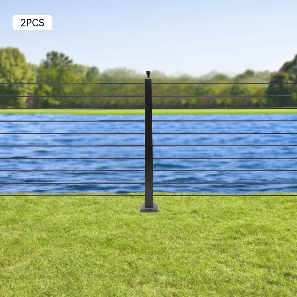 Cable Pre-Drilled Post System Steel Square Concrete Sides Level Deck Two Railing Stainless Wood Railing for Post Level Cable Fence 36''x2''x2''