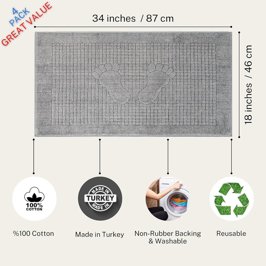 For Pack Grey X Bath Mat Towel Inches 4-100% Cotton Cotton 4 Bath Bathroom Of 34 Turkish Towel - Absorbent Mat Feet Set Set Washable 18 Reversible Floor