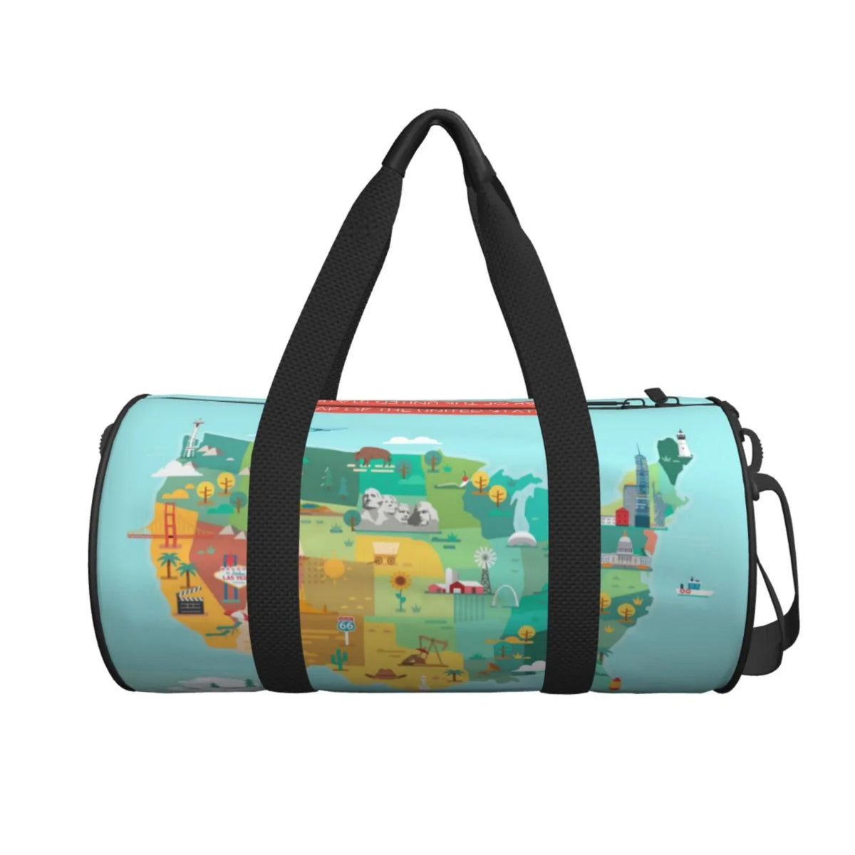 Coaee Bag Compartment Bag Travel Gym with Pocket and Waterproof Bag Tourist Sports USA Map Cylinder Luggage Capacity Large