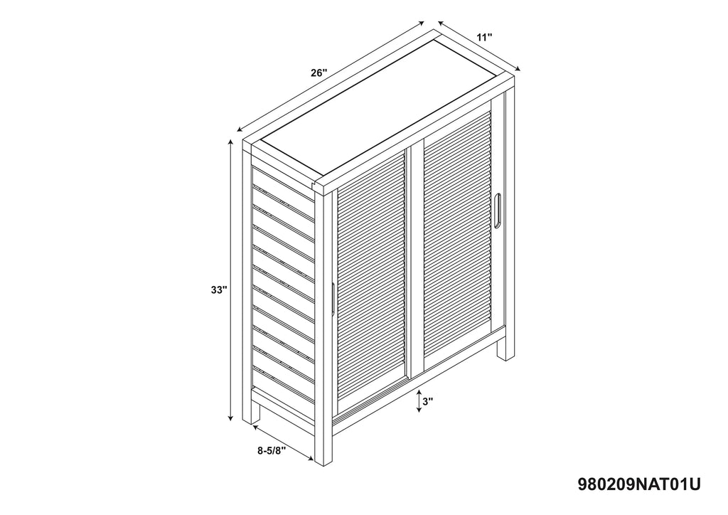 3 Floor Shelf Door 2 Bathroom Storage Bamboo Bracken Cabinet, Linon