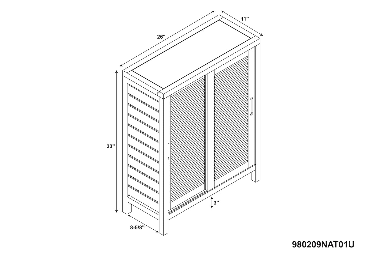 3 Floor Shelf Door 2 Bathroom Storage Bamboo Bracken Cabinet, Linon